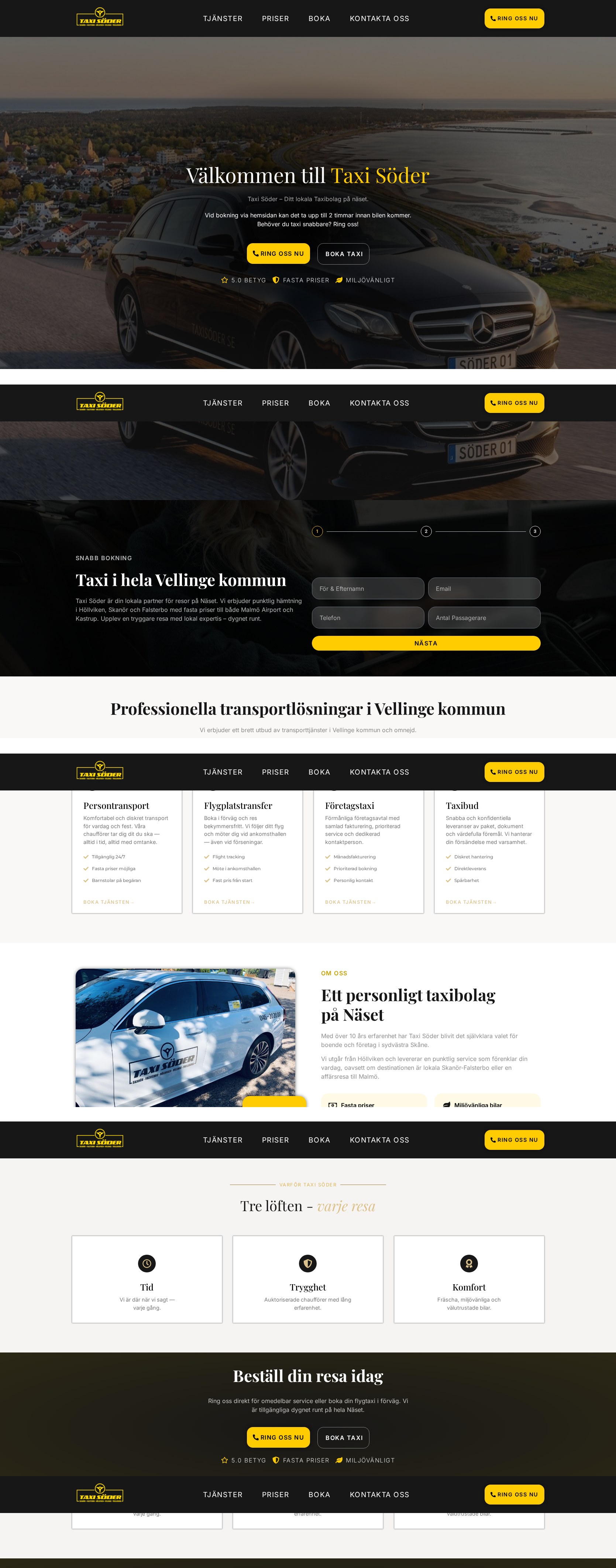 Sajten Taxi Söder som Zelius byggt, taxisoder.se