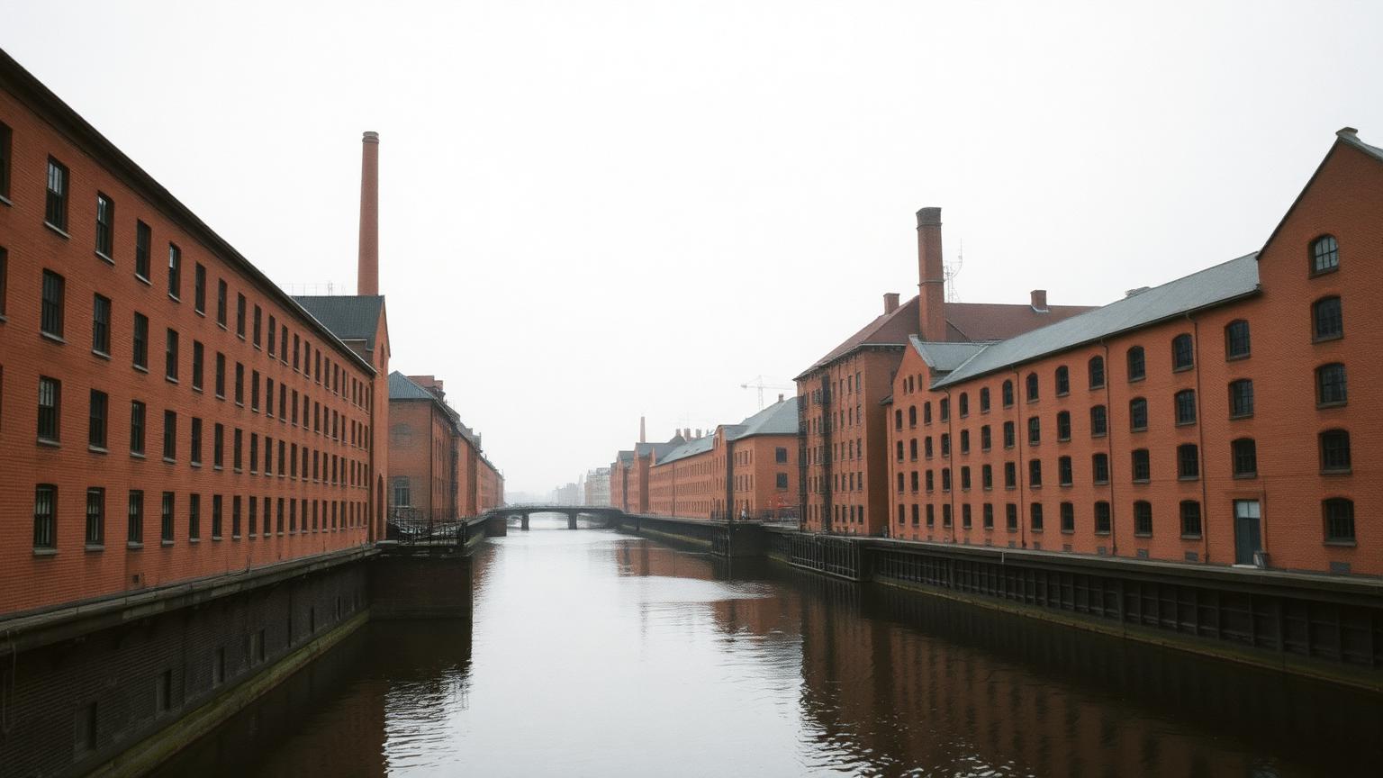 Industrilandskapets tegelfasader längs Motala ström i Norrköping